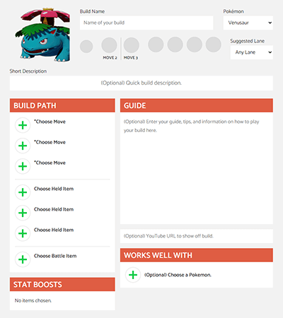 Screenshot of the Pokemon Unite .GG build creator